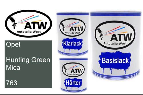 Opel, Hunting Green Mica, 763: 1L Lackdose + 1L Klarlack + 500ml Härter - Set, von ATW Autoteile West.